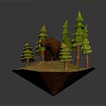 Brown Bear Standing Among Green Pine Trees in a Natural Forest Grassland Setting