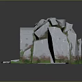 Natural Scenic Stone Archway With Stacked Stones Green Grass And Stone Slab Path