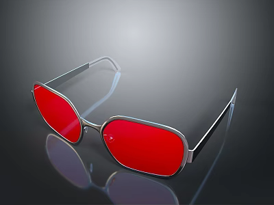 Stylish Trendy Sunglasses With Red Lenses And Silver Frames For Daily Use 3d model