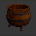 Detailed Wooden Barrel With Metal Hoops And Wood Grain Texture On Metal Legs