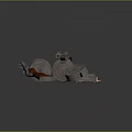 Rifle With Wooden Stock Metal Cans Bullets And Snow Like Substance Gray Background