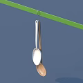 Hanging Kitchen Utensils With Silver And Wooden Spoons On Green Bar