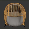 Modern Orange Rattan Leisure Chair With Curved Back And Gray Soft Cushion
