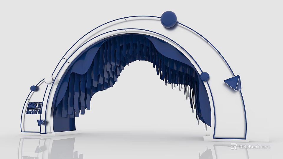 Modern Archway With Sleek White Frame Blue Hanging Panels And Geometric Accents 3d model 