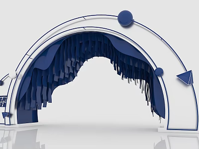 Modern Archway With Sleek White Frame Blue Hanging Panels And Geometric Accents 3d model