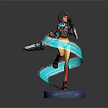 Sci Fi Warrior Character With Blue Energy Creature In Dynamic Pose And Glowing Aura