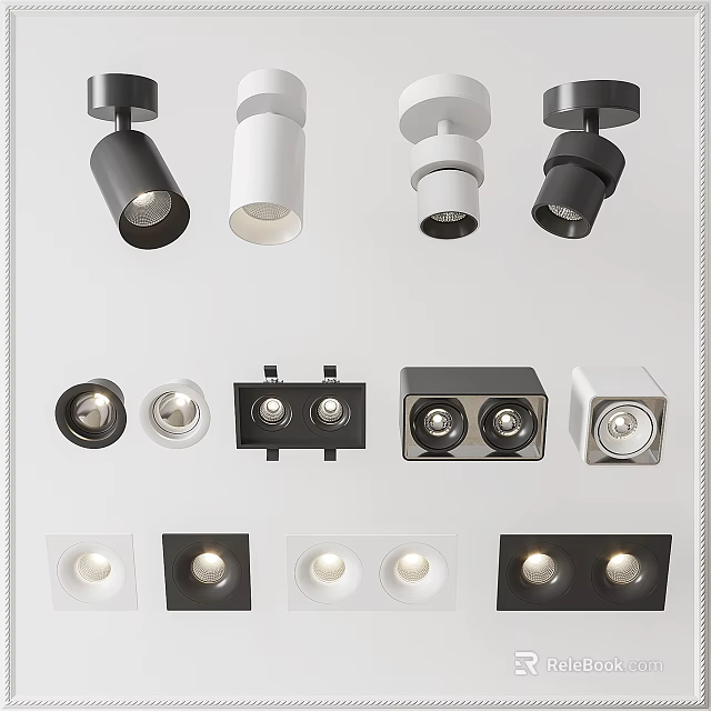 Modern Black White Downlights And Spotlights With Various Ceiling Lighting Styles 3d model
