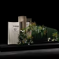Floral Installation With Green Backdrop White Flowers Wooden Panels And Stage Candle Decor