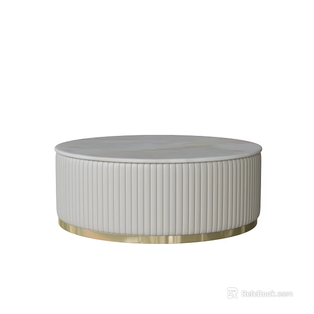 Modern Round Coffee Table With Marble Top And Ribbed Gold Base 3d model