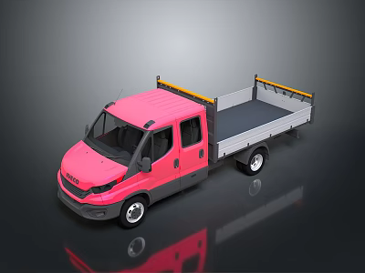 Pink Double Cab Truck With Open Cargo Bed And Yellow Railings 3D Rendering 3d model