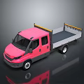 Pink Double Cab Truck With Open Cargo Bed And Yellow Railings 3D Rendering