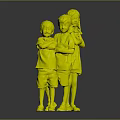 Three Children Standing Together In Casual Outfits With Gray Background