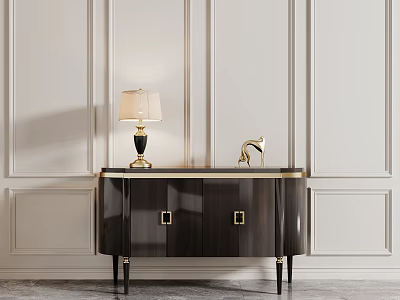 Elegant Modern Entryway Console Table With Dark Wood Gold Handles And Table Lamp 3d model