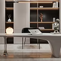 Modern Study Room Interior With Desk Laptop And Decorative Shelves 3d model