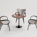 Modern Round Wooden Dining Table With Upholstered Chairs And Metal Frame