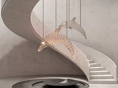Modern revolving staircase sculpture ornaments dolphin chandelier 3d model