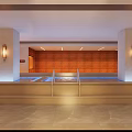 Relaxing SPA Sauna Interior With Wooden Walls Pool Columns And Ambient Lighting