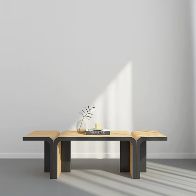 Minimalist Modern Coffee Table With Wooden Top Black Metal Legs Vase Green Leaf And Books 3d model