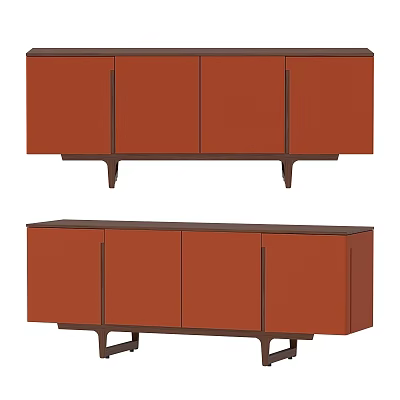 Modern TV Stand Design With Orange Cabinet Doors And Wooden Legs 3d model
