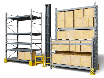 Heavy Duty Industrial Storage Equipment With Metal Racks Wooden Pallets And Multi Layer Structure 3d model