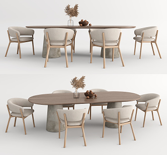 Nordic Dining Table and Chair Combination Ornaments 3d model