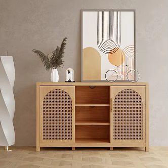 Nordic Solid Wood Sideboard Rattan Storage Cabinet Living Room Tea Simple Modern Entrance Storage Cabinet 3d model