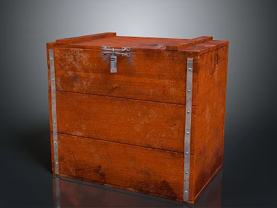 Vintage Wooden Storage Trunk With Metal Reinforcements And Rustic Finish 3d model