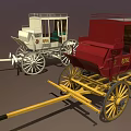 Classic White and Red Horse Carriage With Vintage Wheels and Wooden Body