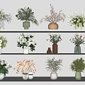 Colorful Vase Flowers On White Shelves With Various Vase Colors And Flower Types