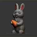 Cute Rabbit Sculpture Holding Orange Carrot And Standing On Round Base
