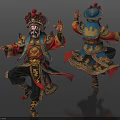 Man in Traditional Opera Costume Performing with Painted Face and Elaborate Embroidery