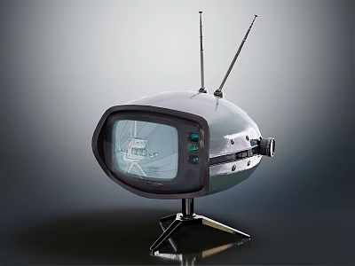Unique Vintage Television Set With Antennas Retro Oval Design And Tripod Stand 3d model
