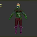 Hooded Game Character in Maroon Outfit With Arm Guards Belt Pouch Standing Pose