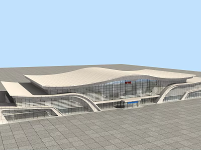 Modern Architectural Building Design With Wavy Roof Glass Curtain Walls And Curved Plaza 3d model