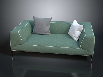 Modern Green Sectional Sofa with Gray and White Pillows and Metal Legs 3d model
