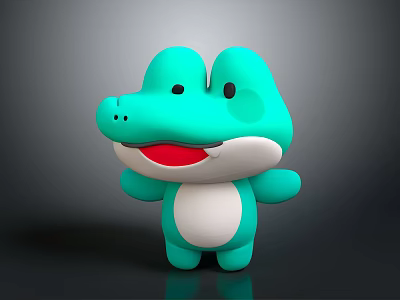Cute Green Cartoon Crocodile Toy With Big Eyes Red Mouth And White Belly Standing Pose 3d model