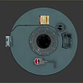Industrial Blue Round Door With Viewing Window Metal Handle Latch Label And Mounting Brackets