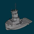 Modern Seagoing Vessel With Tower Floating On Blue Ocean Under Cloudy Sky