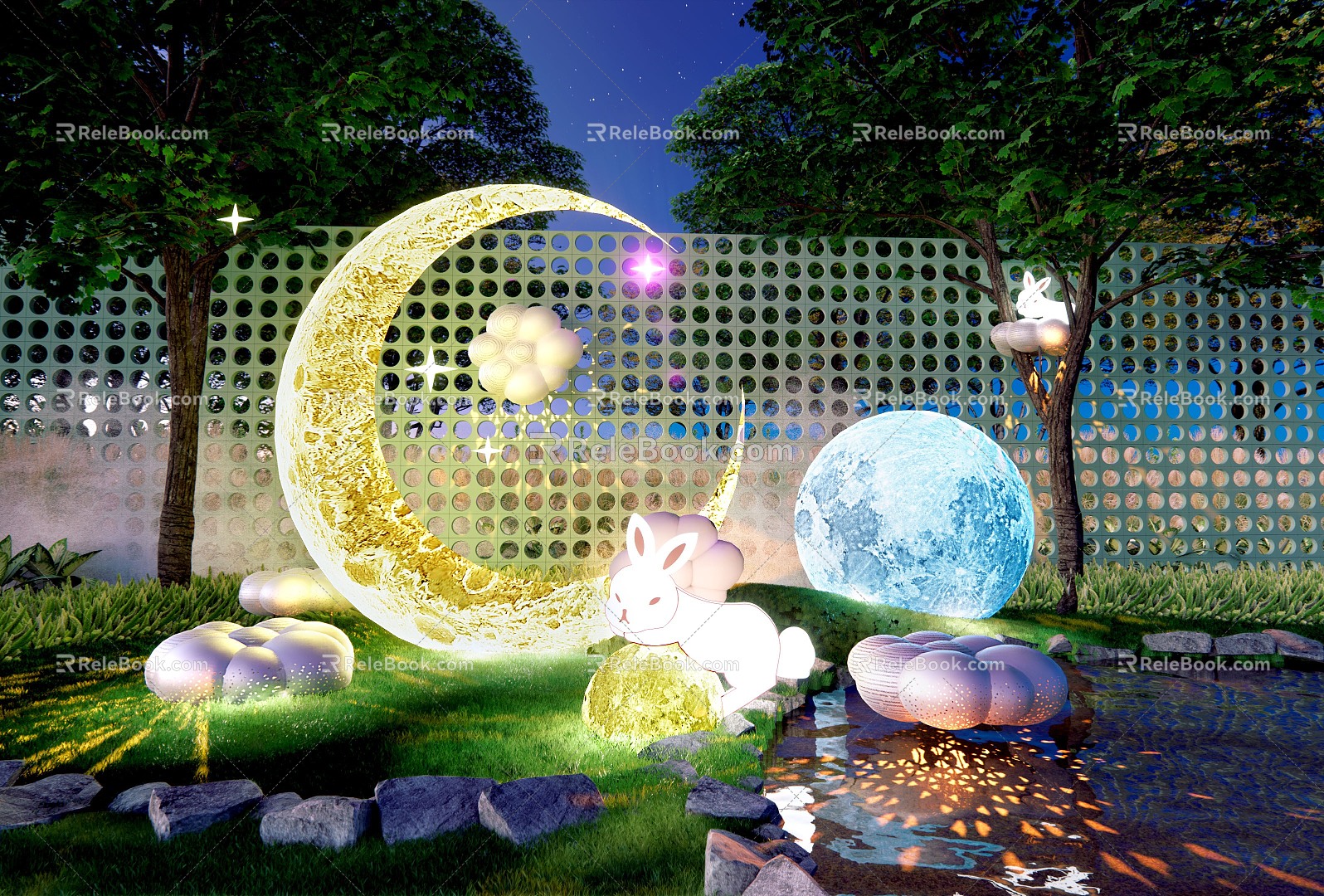 Modern Landscape Lights Moon Lights Moon Rabbit Clouds Lights Landscape Setches Landscape Lights Atmosphere Lights Star Lights Moon Decorations model