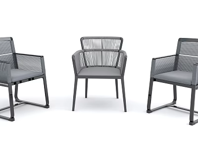 Modern Outdoor Leisure Chairs With Rattan Weave Backrest And Metal Frame Cushioned Seats 3d model
