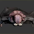3D Female Character With Pink Hair Black Robe Purple Lining Tall Boots Gray Background