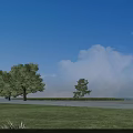 Birds Eye View Planning Design With Curved Green Islands Lush Trees And Bridge Over Blue Water
