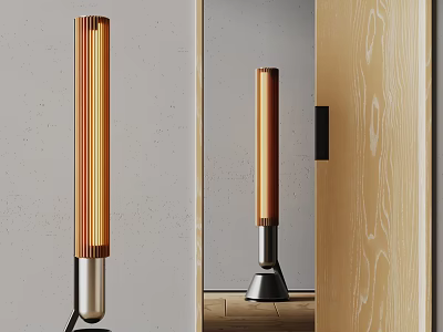 Modern Elegant Floor Lamp Design With Wooden Shade And Metal Base 3d model