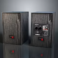 Pair of Black Wooden Computer Speakers With Control Panel And Input Ports