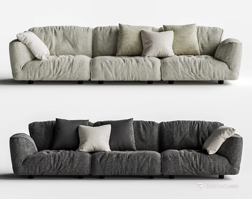 Light and Dark Gray Sectional Sofa with Throw Pillows for Modern Living Room 3d model 