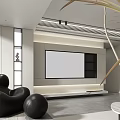 Modern Living Dining Room Interior With Large TV Black Sofa Round Coffee Table Dining Table