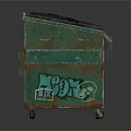 Green Trash Bin With Graffiti No Limits And Rusty Metal Lid 3d model
