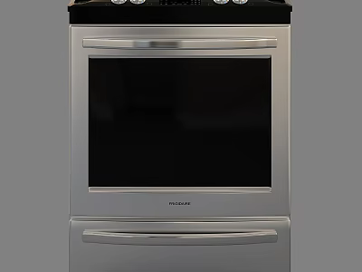Stainless Steel Kitchen Range Oven with Black Control Panel Top Burners and Drawer Design 3d model