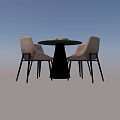 Modern Round Table With Gray Tabletop And Four Brown Upholstered Chairs 3d model