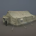 Medical Canvas Tent With Red Cross Symbol And Support Poles Entrance